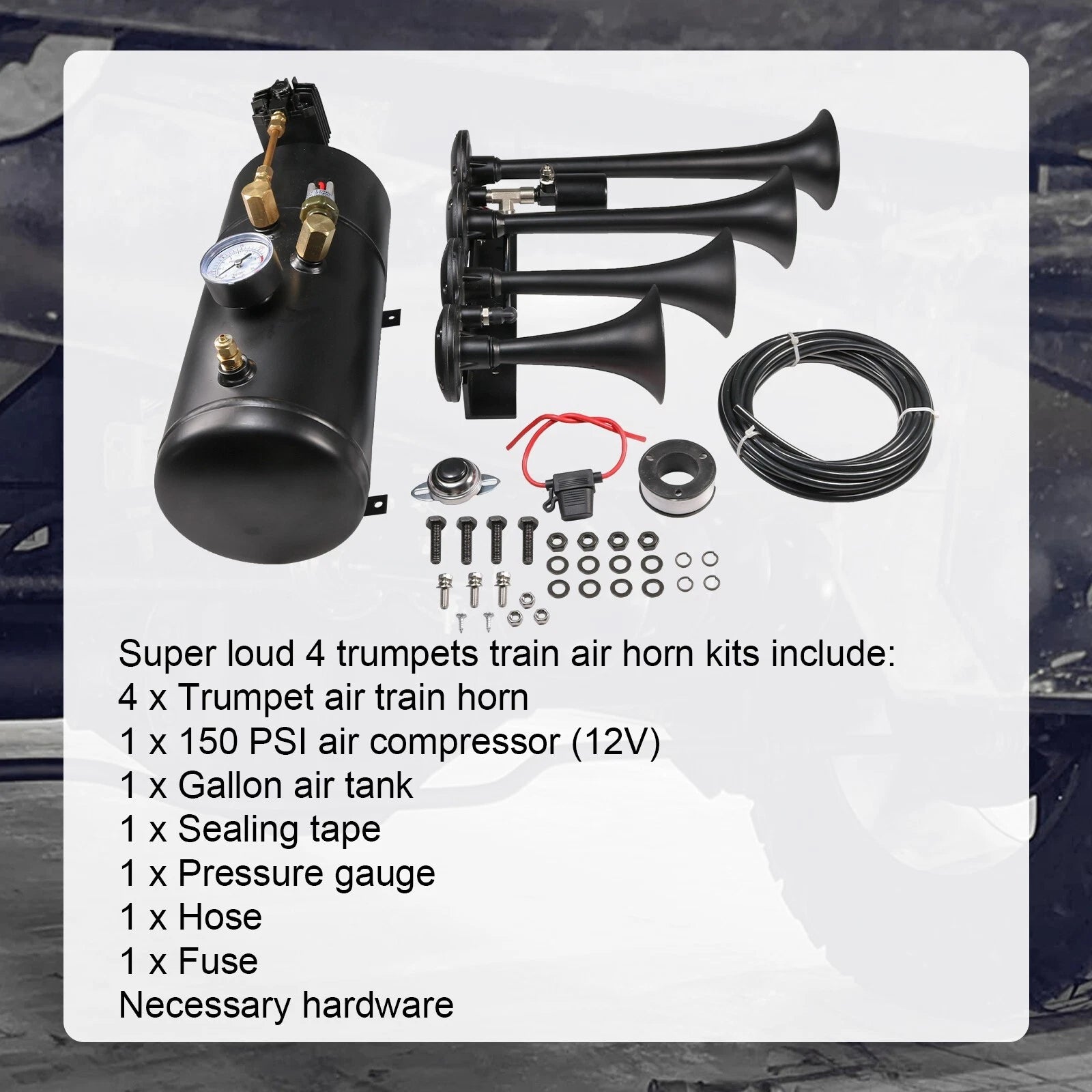 Set of 4 Trumpets Train Horns for Truck Car Pickup (150psi)