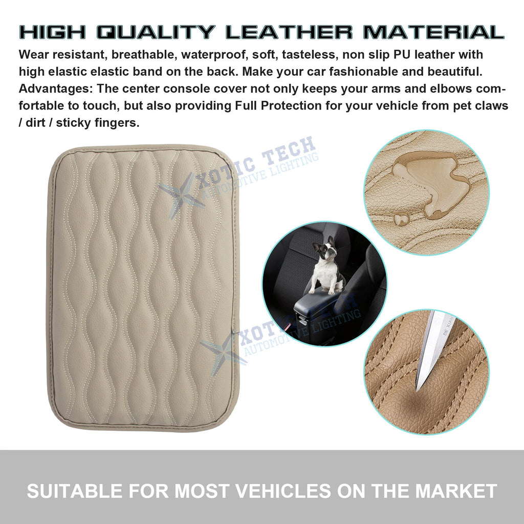 Beige PU Leather Armrest Box Pad Cushion Cover for Universal (-)