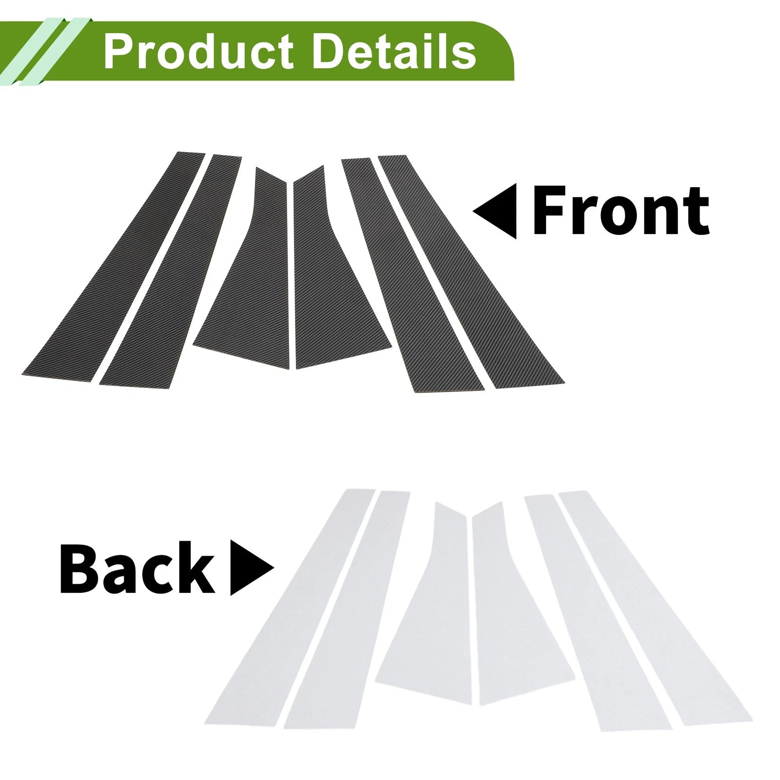 Set of 6 Door Pillar Window Trim for Chevy Impala (2006–2013) Carbon Fiber