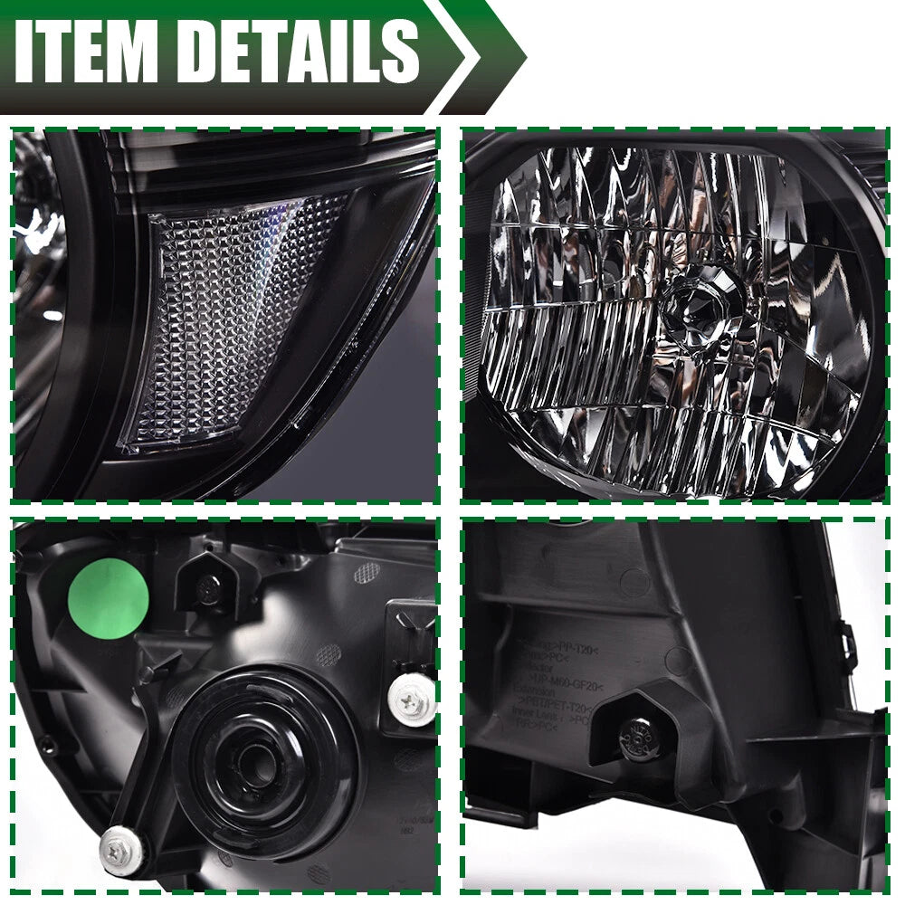 Set of 2 Headlights for Toyota Tacoma (2005–2011) Black Assembly