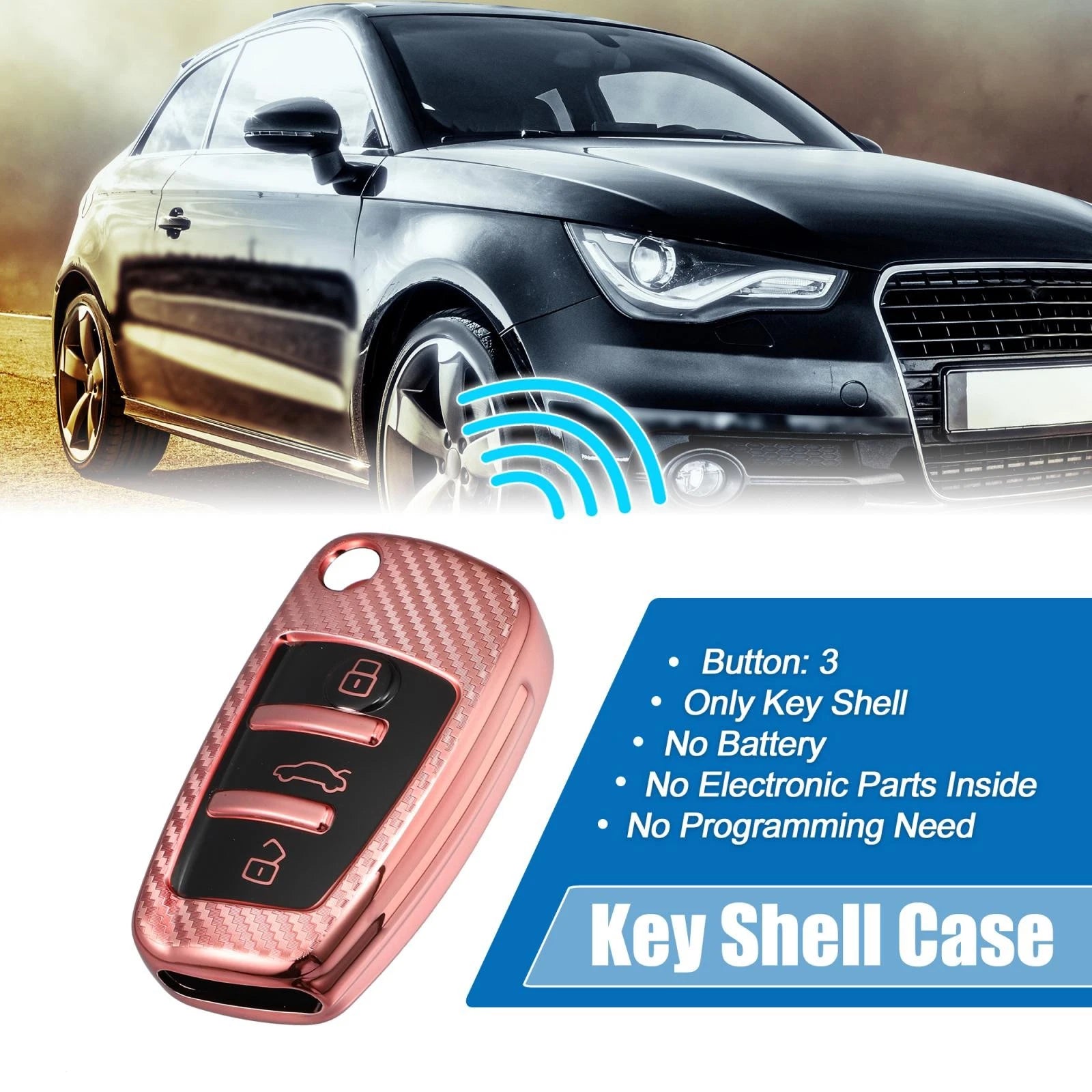 Silicone Smart Key Fob Case Cover for Audi A3 A1 (2013–2020) - Pink Carbon Fiber