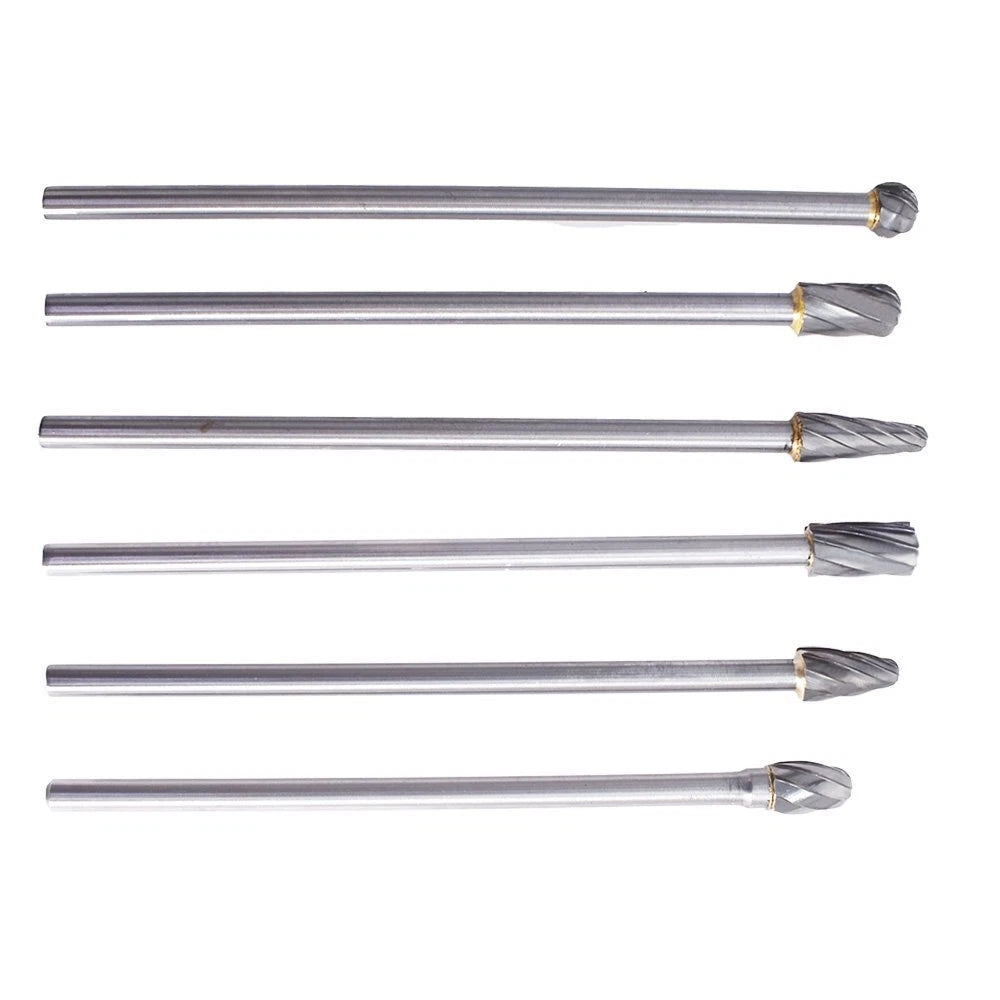 Set of 6 Rotary Aluminum Cut Burrs with 10mm Head and 1/4" Shank