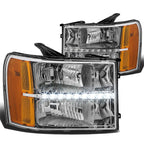 Chrome Clear Headlight Set with LED & Amber Corner for Sierra (2007–2014)