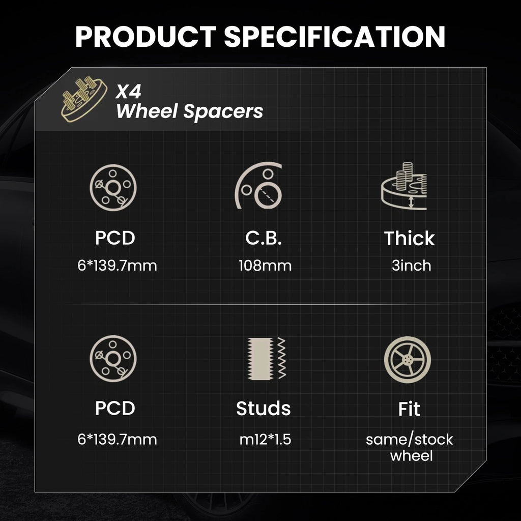 4Pcs Wheel Spacers for Isuzu i-350 (2006–2006) (6x5.5, M12x1.5)