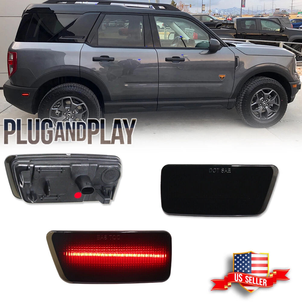 2X Smoked Red LED Rear Bumper Side Marker Lights for Ford Bronco Sport (2021–2023)