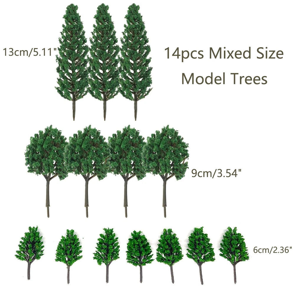 14pcs Mixed Size Model Trees for Train Railroad Park Landscape Scenery