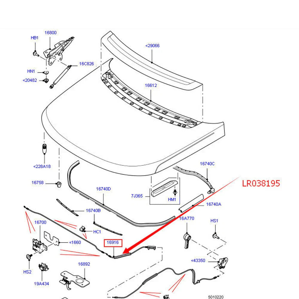 Hood Latch Control Cable for Land Rover Range Rover, Range Rover Sport (2006-2013)
