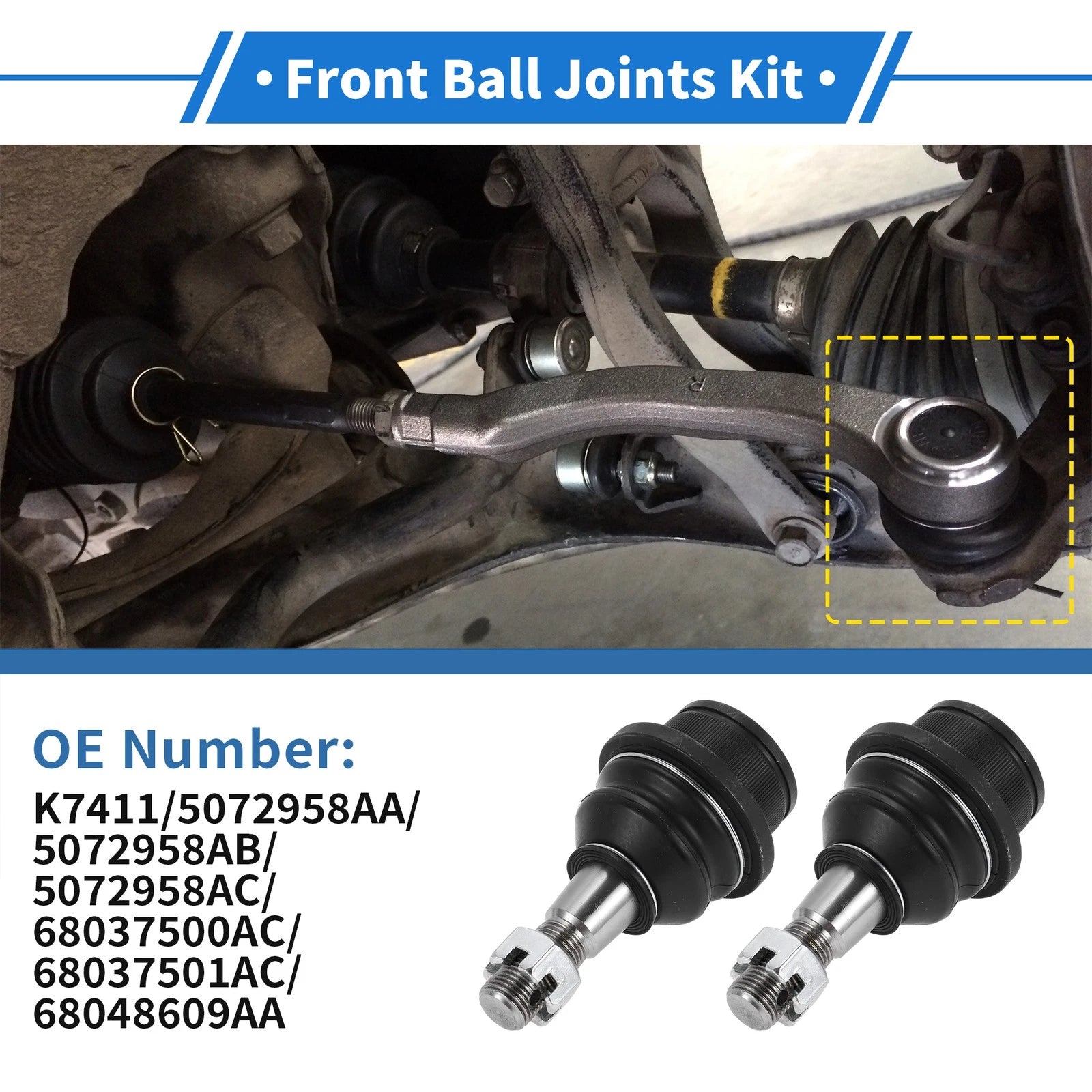 2X Front Lower Ball Joints for Dodge Ram 1500 (2002–2005) No.K7411/5072958AA
