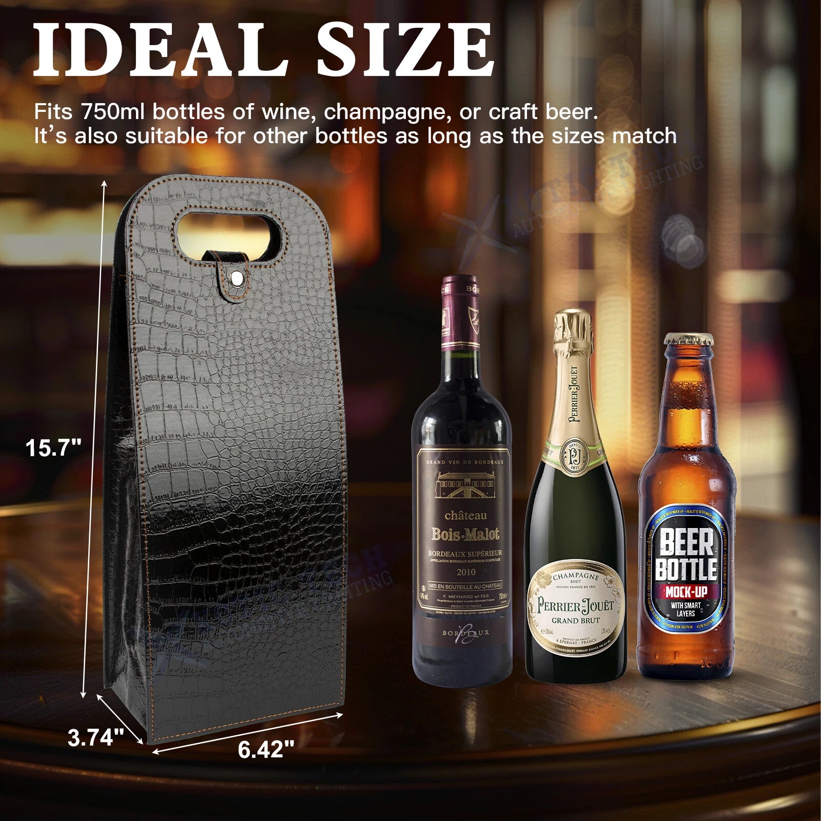 Black Crocodile Grain Wine Carrier Bag for Double Bottle Tote (2020-2021)