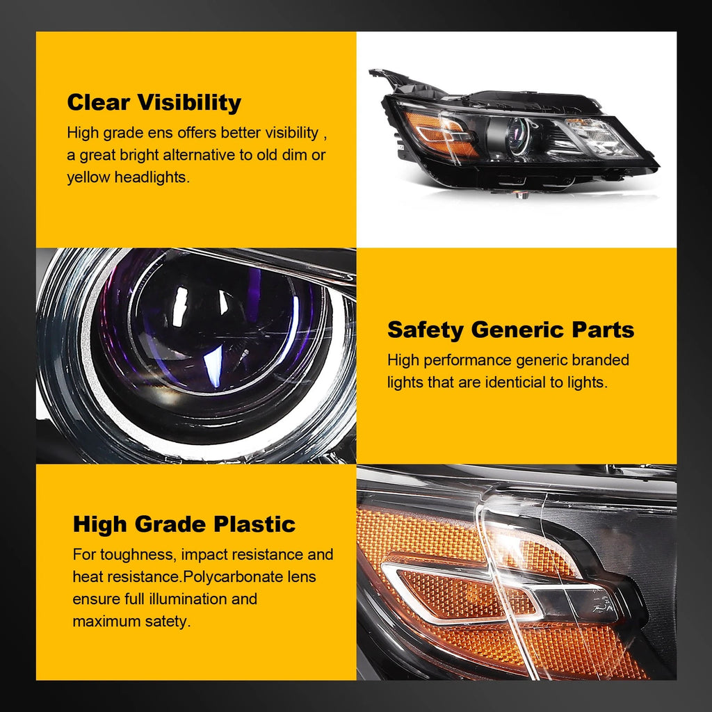 Set of 2 Black Headlight Assemblies for Chevrolet Impala (2014–2020)
