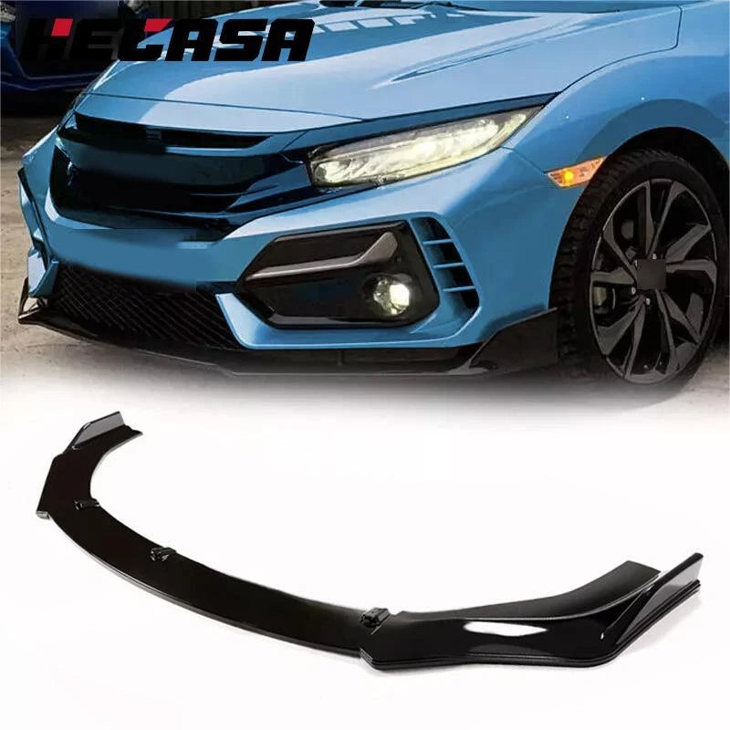 Front Bumper Lip Body Spoiler for Honda Civic Sedan (2016–2021) - Painted Black