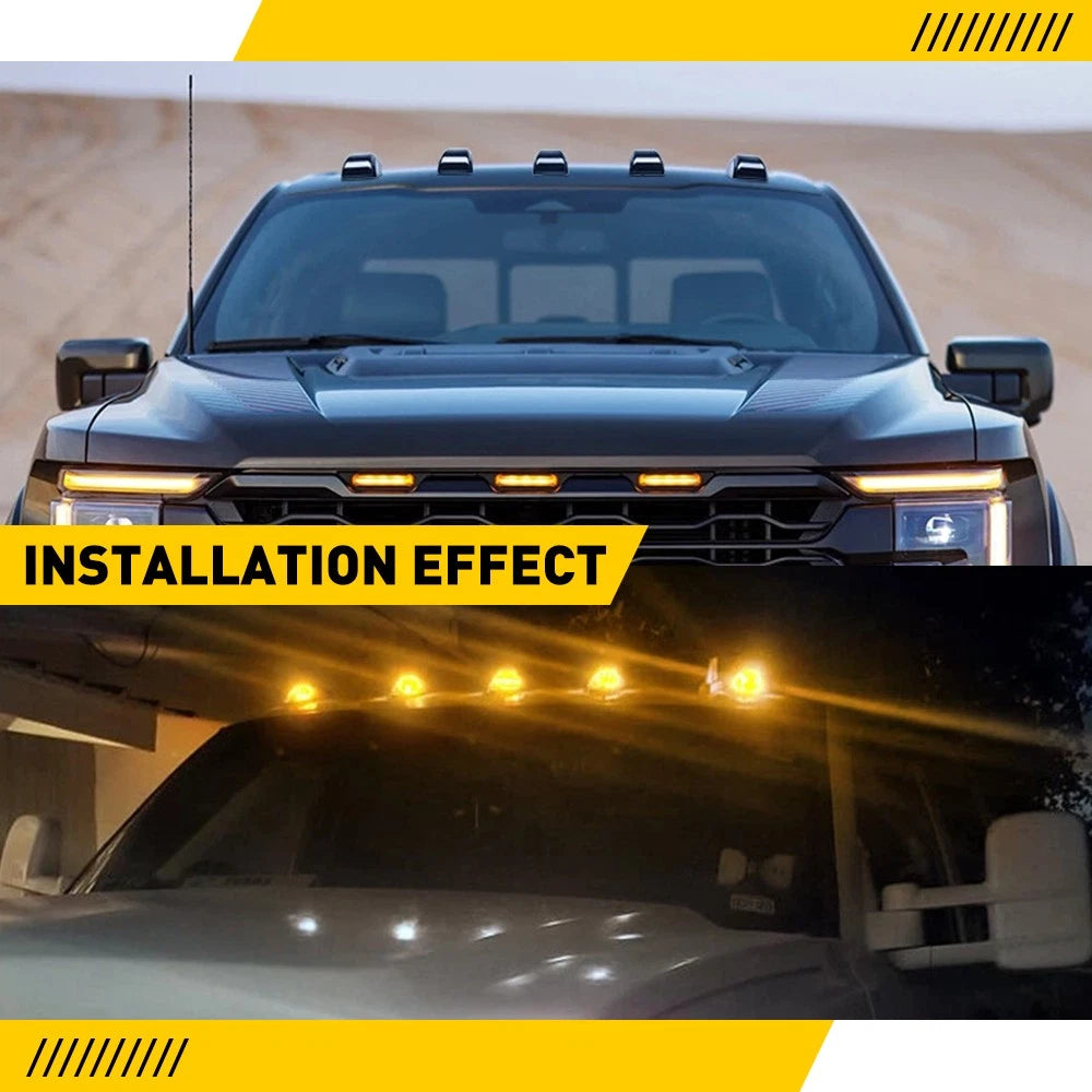 5X Wireless Solar Amber Cab Roof Marker Lights for Ford F-150 F-250