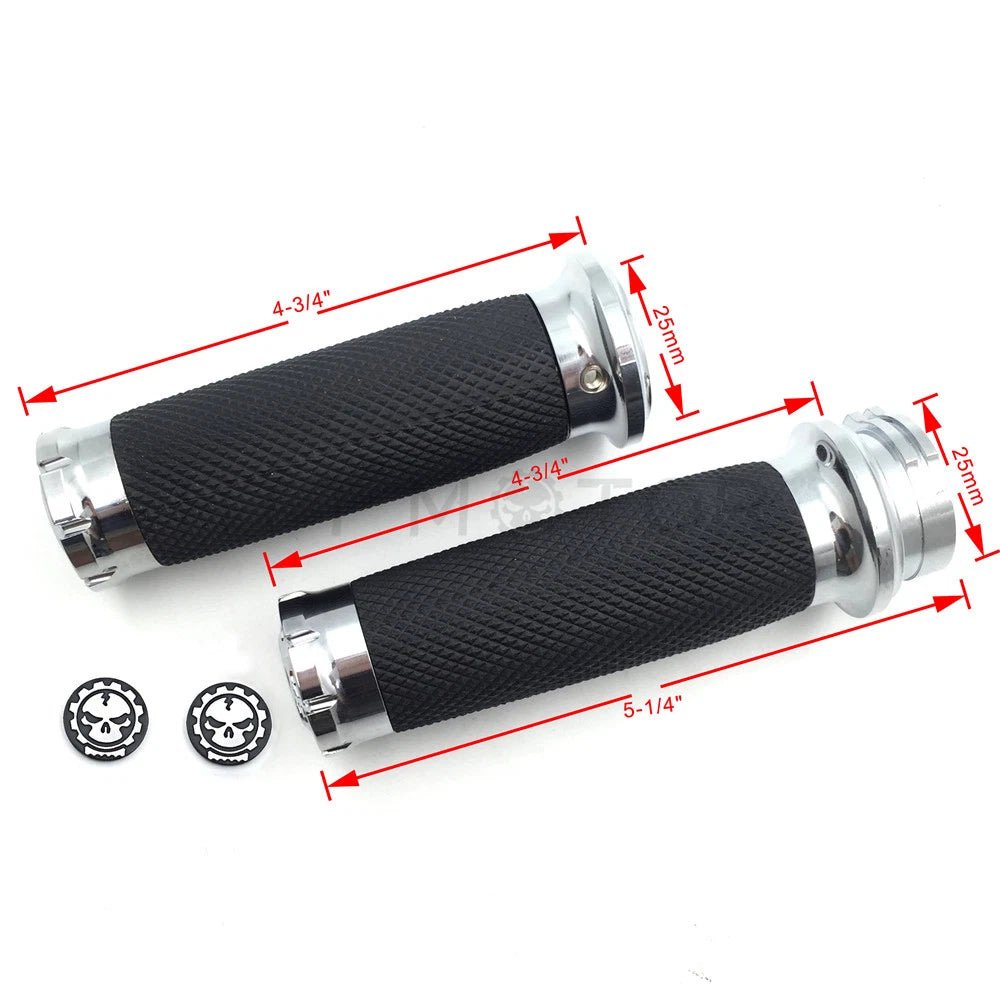 Chrome CNC Cut 1" Skull Handlebar Grip for Harley Touring/Sportster/Dyna/CVO