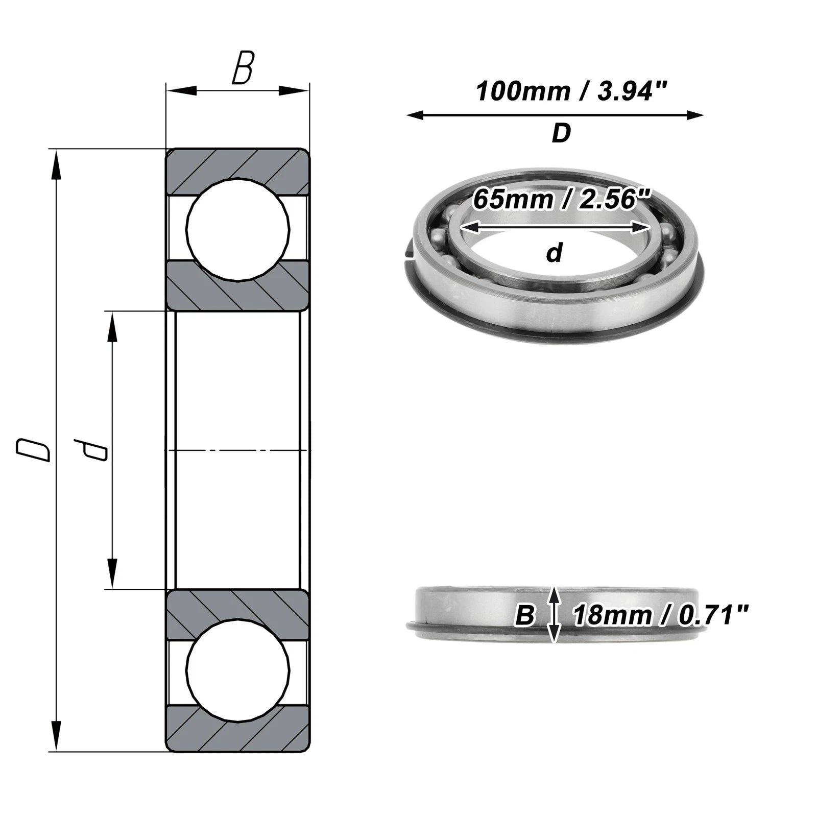Deep Groove Ball Bearing 6013NR for Scooter Skateboard (65x100x18mm)