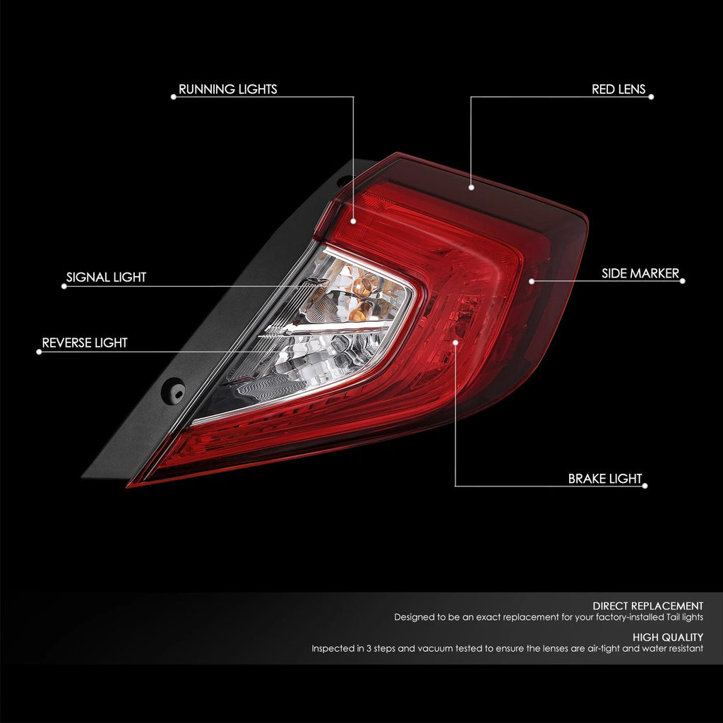 Chrome Red/Clear LED Taillight Assembly for Honda Civic Sedan (2016–2021)