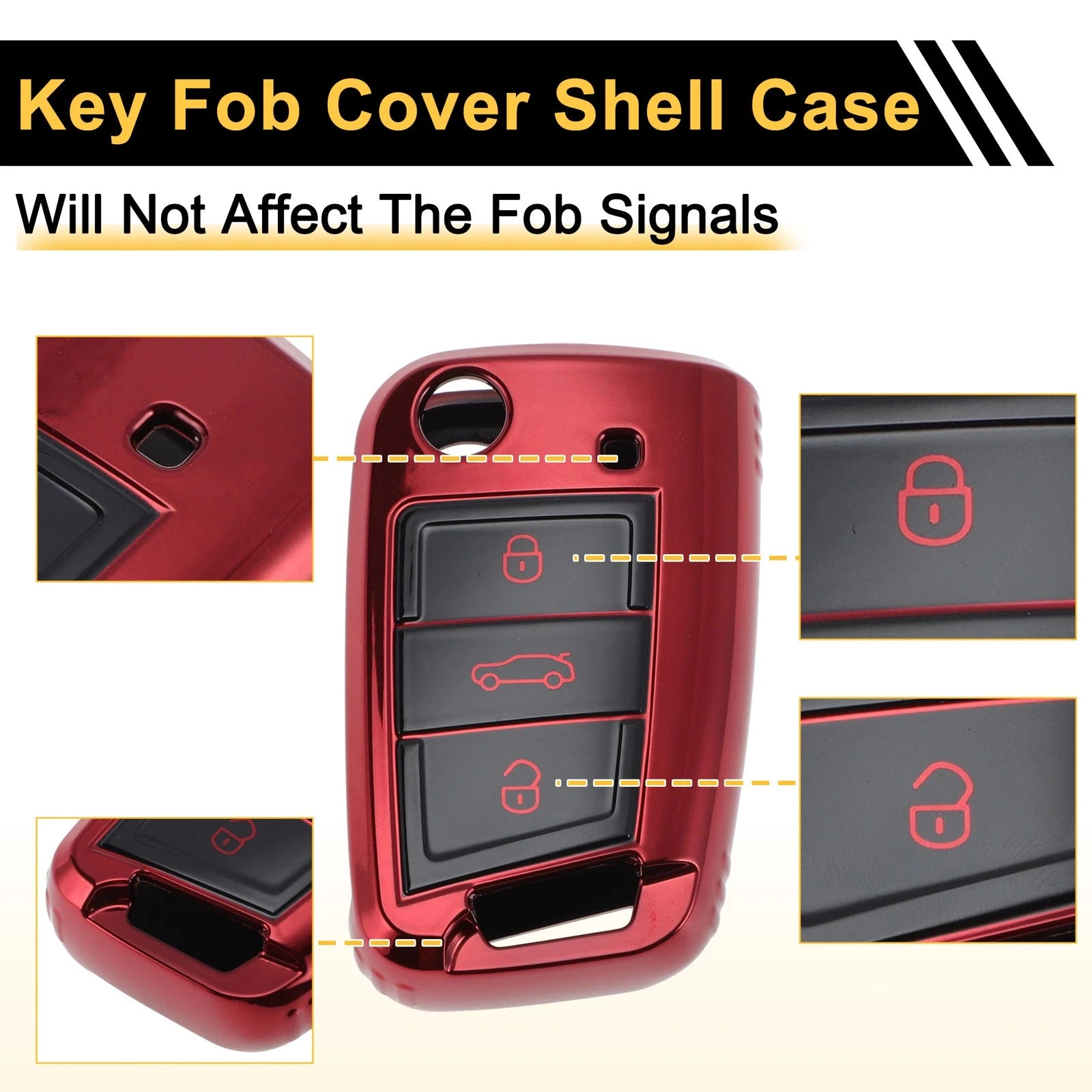 Car Key Case for VW Golf 7 Mk7, Tiguan, Touran, T-Roc, T-Cross, Polo (2013–2023) - 3 Buttons