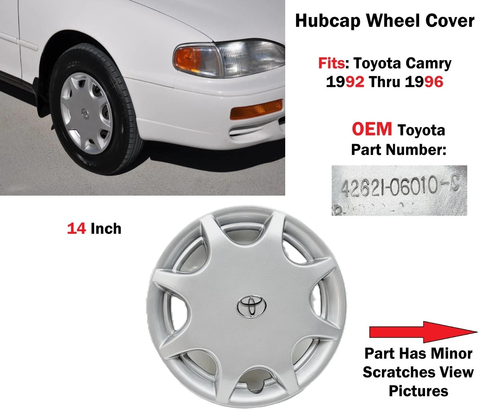 14 Inch Hubcap for Toyota Camry (1992–1996) - Silver 42621-06010