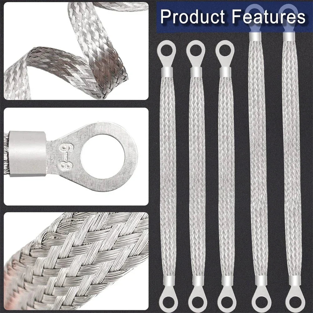 5 x Universal Tinned Copper Engine Ground Strap Cable for Automotive