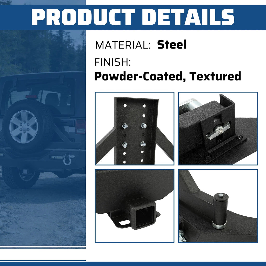 Rear Bumper with Tire Carrier for Jeep Wrangler JK (2007–2018) - Textured, LED