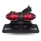 Universal Cat Eye Motorcycle Tail Brake License Plate Light Black Red