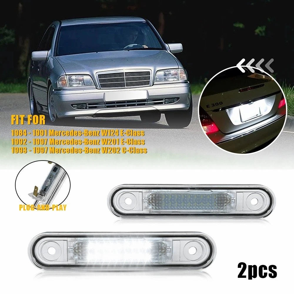 2X White LED License Plate Lights for Mercedes E-Class W124 W201 C-Class W202