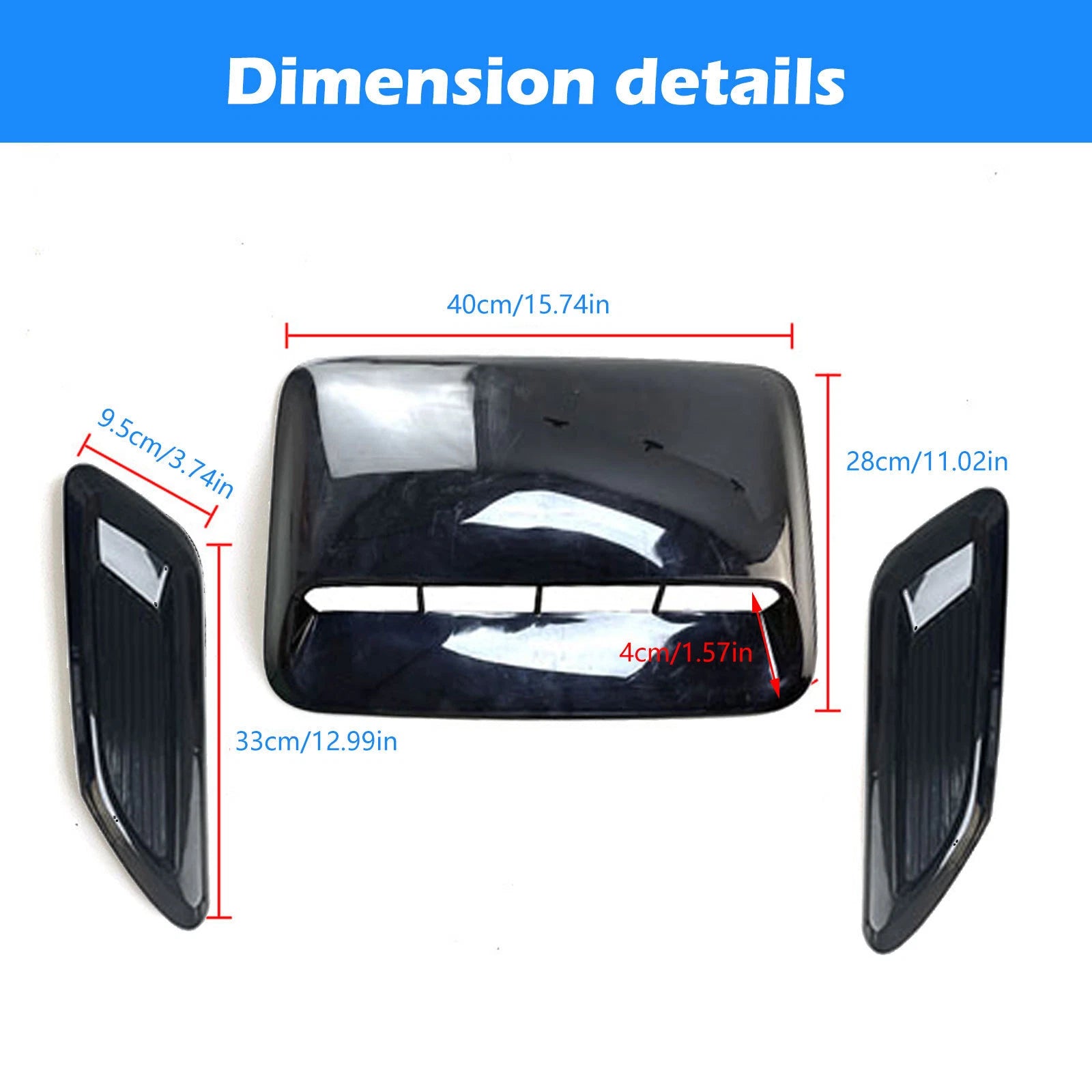 3X Glossy Black Air Flow Intake Hood Scoop Vent Cover for Universal Fit