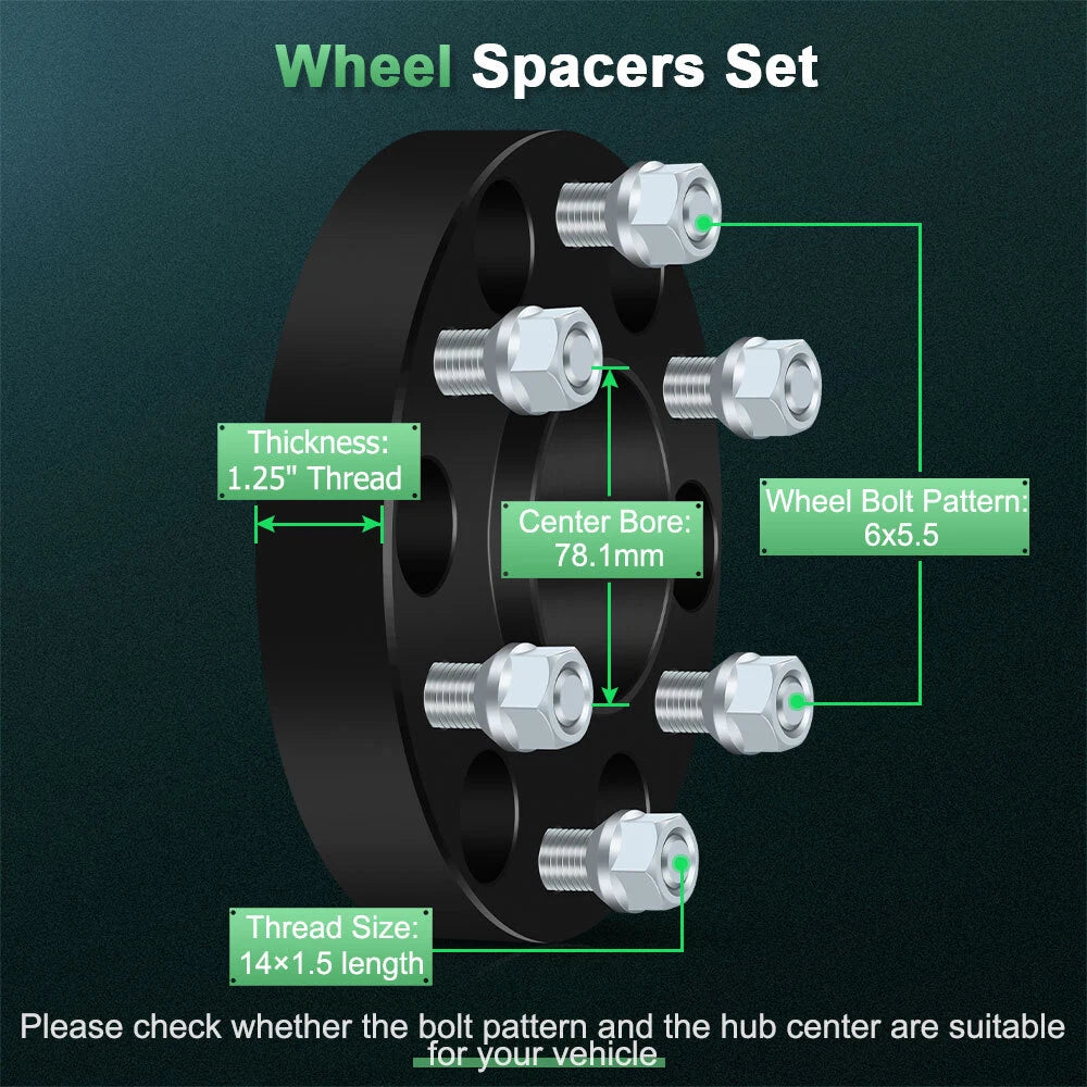2X Wheel Spacers for Chevrolet Silverado 1500  1.25" 6x5.5