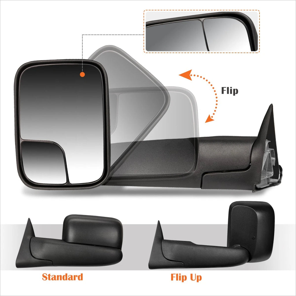 Set of 2 Manual Foldable Powered Towing Mirrors for Dodge Ram 1500/2500/3500 (1994–1997)