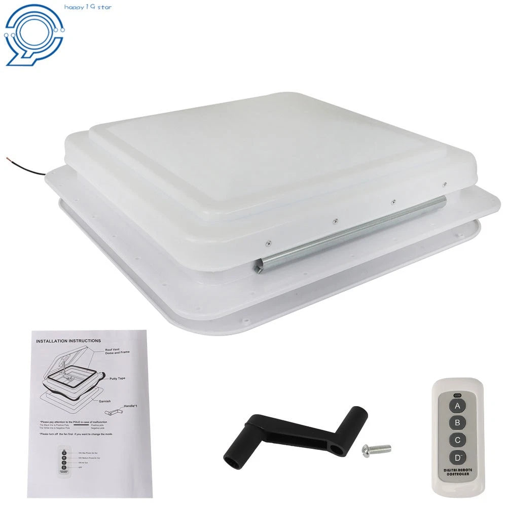 12V Powered Roof Vent Fan with Remote for RV Camper Trailer (14" x 14")
