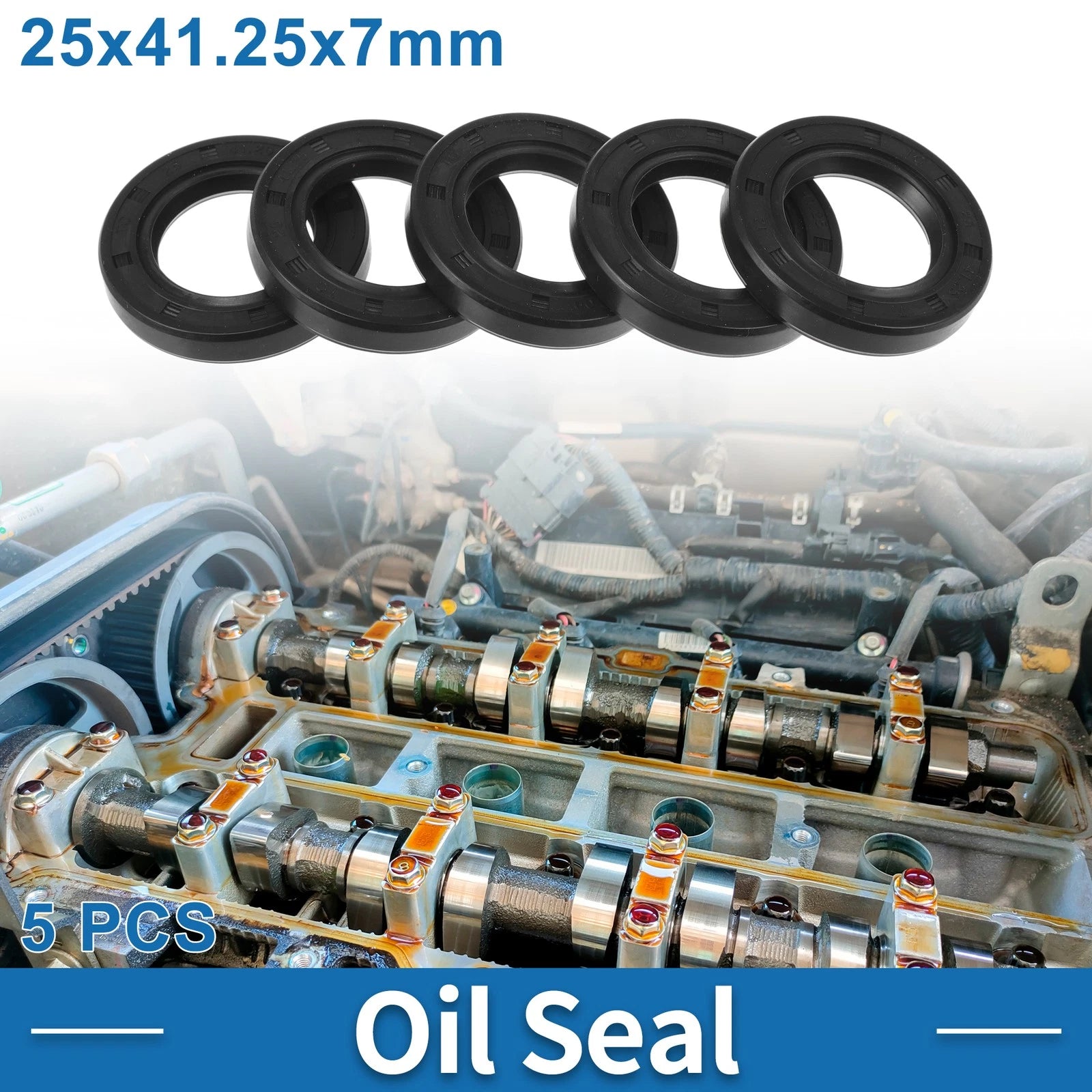 Set of 5 Oil Seal Rotary Shaft Seal Nitrile Rubber 25x41.25x7mm