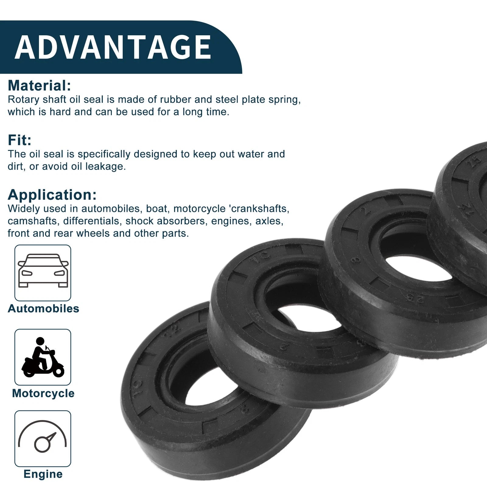 Set of 5 Oil Seal Rotary Shaft Seal NBR Rubber 12x25x8mm