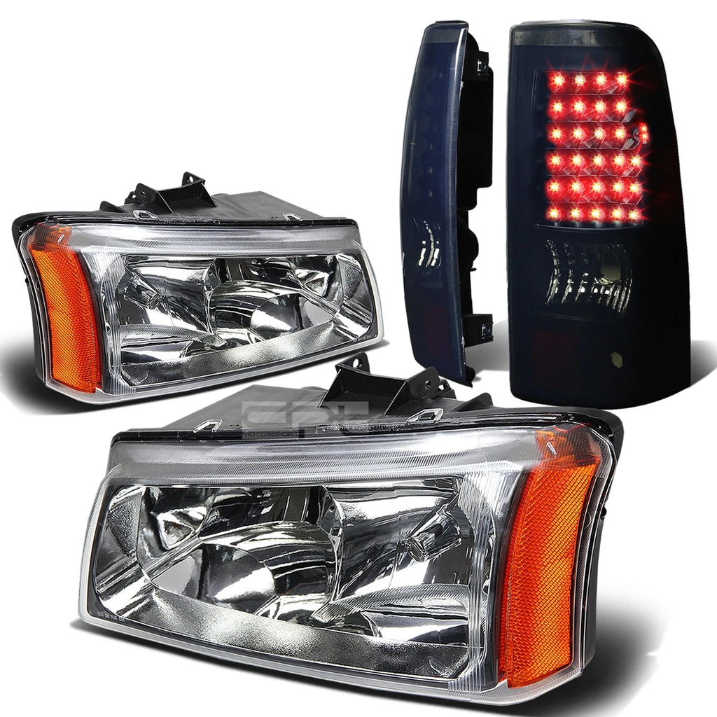 Chrome Crystal Headlight + Black Smoked LED Tail Light for Silverado (2003–2007)