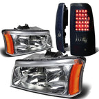 Chrome Crystal Headlight + Black Smoked LED Tail Light for Silverado (2003–2007)