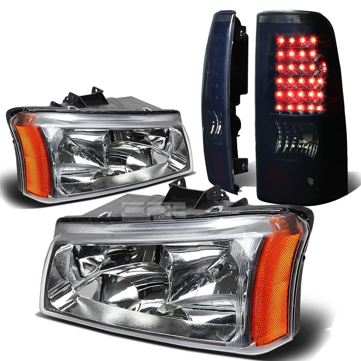 Chrome Crystal Headlight + Black Smoked LED Tail Light for Silverado (2003–2007)