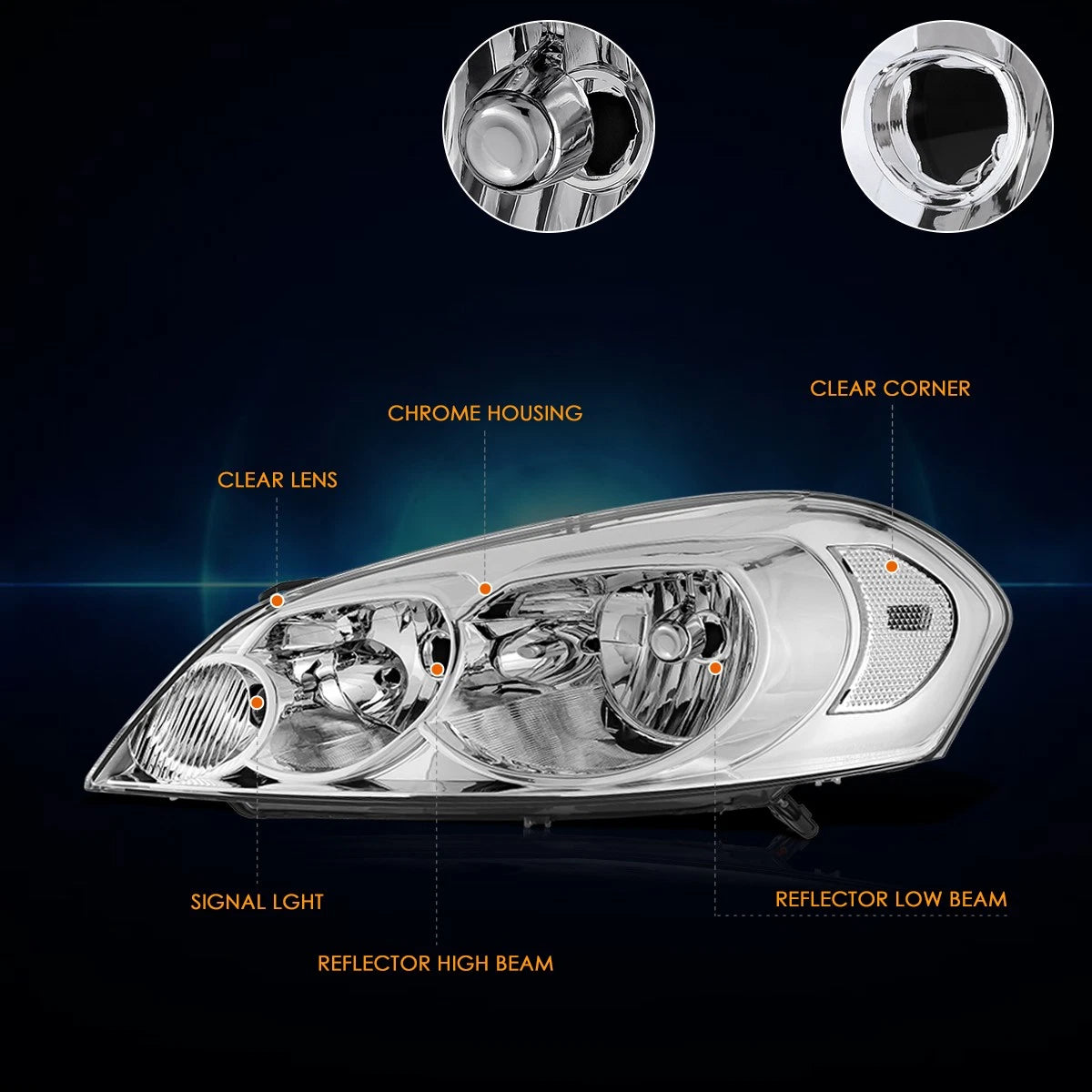 Factory Style Headlights Chrome/Clear for Chevy Impala Limited Monte Carlo (2006–2016)