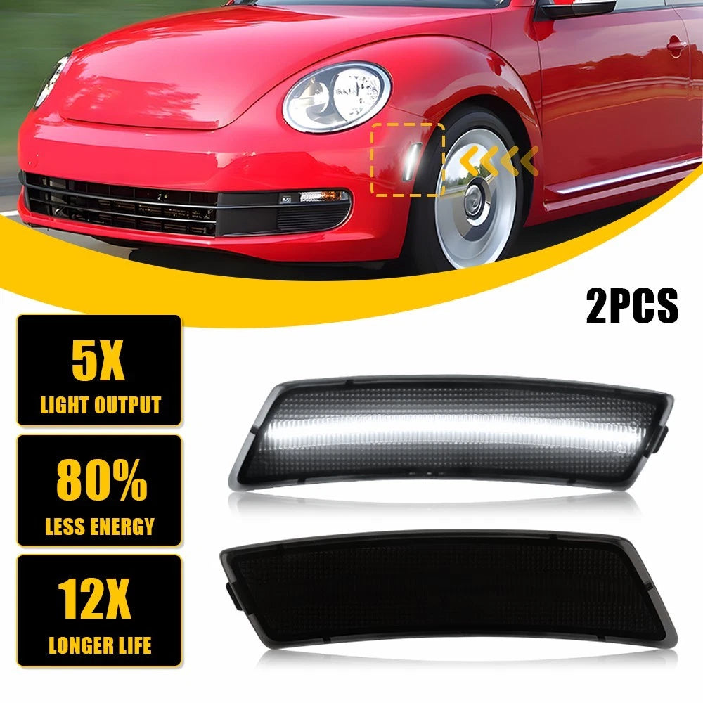 Set of 2 Black Lens White LED Front Side Marker Lights for VW Tiguan (2018–2023), Beetle (2012–2019)