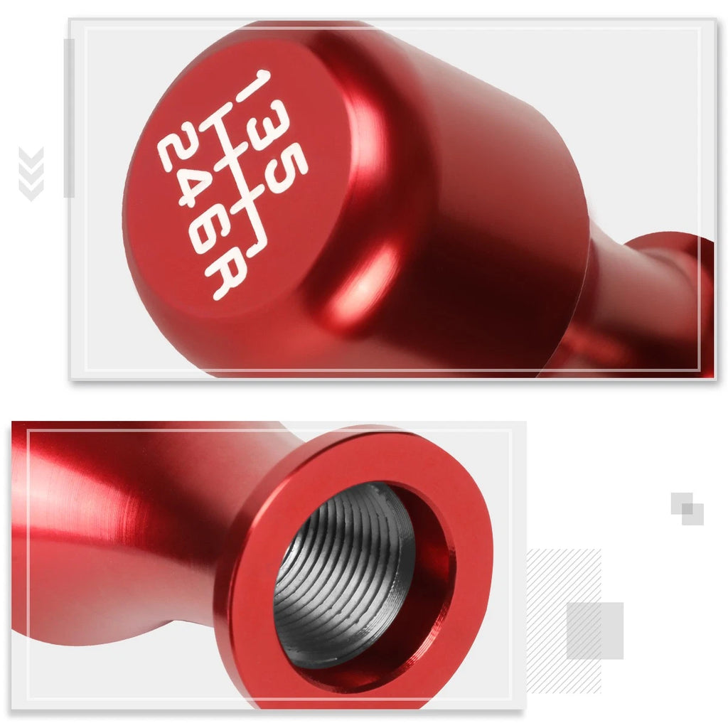 J2 Aluminum 6-Speed Manual Shift Knob for (Red, Adapters)