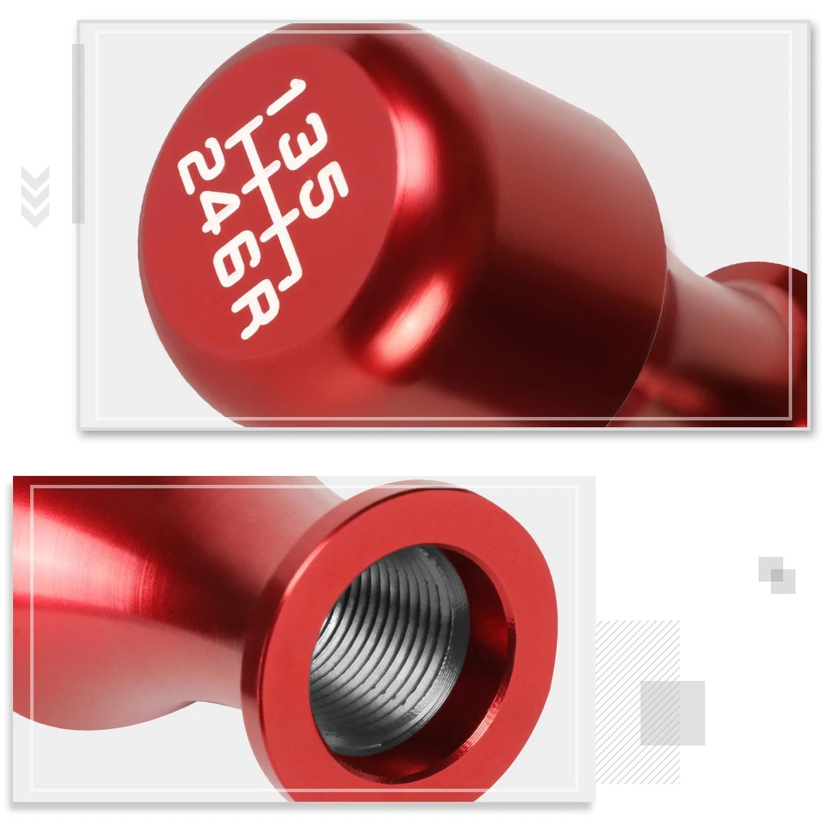 J2 Aluminum 6-Speed Manual Shift Knob for (Red, Adapters)