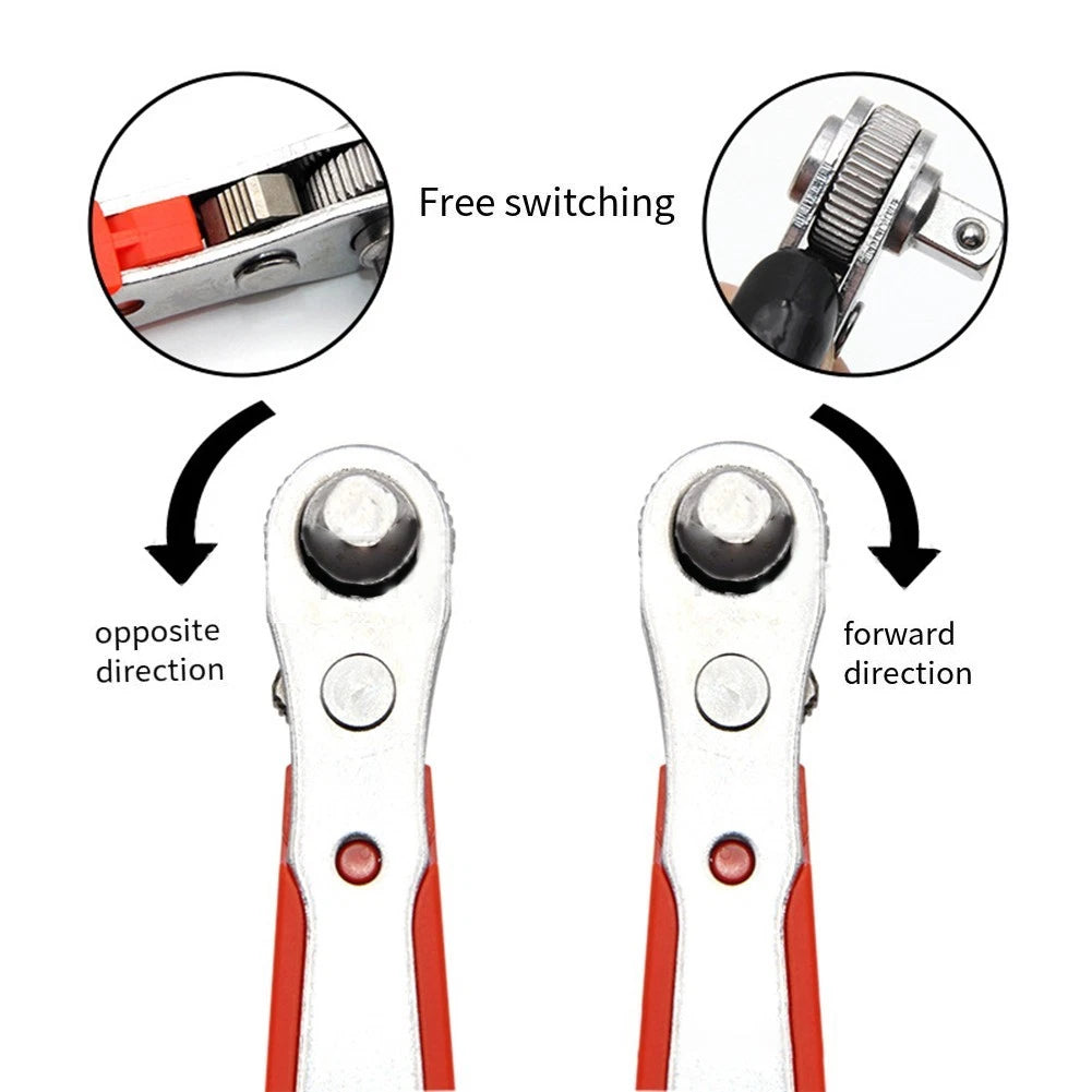 Ratchet Wrench Set for Narrow Space Repairs (Chrome Vanadium Steel)