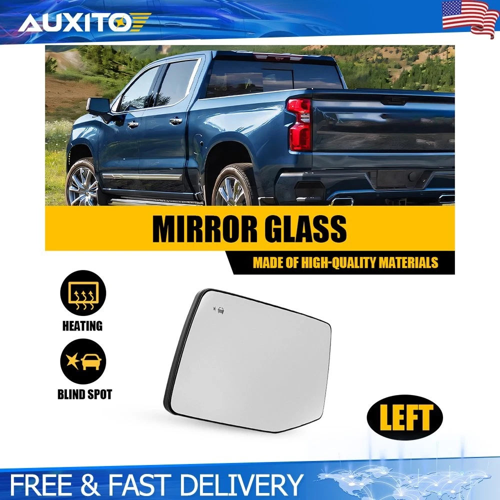 Left Driver Side Heated BSM Mirror Glass for Chevy Silverado 1500 (2019–2025)