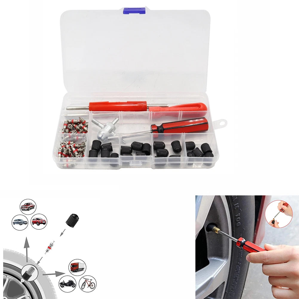 Tire Valve Kit with Core Removal Tool for Roadside Tire Repair