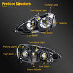 Headlight Assembly for Acura RSX (2002–2004) Black Housing Left + Right