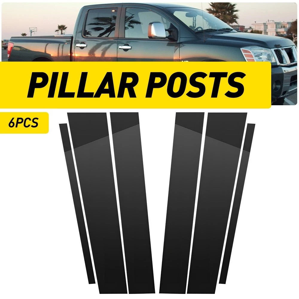 Set of 6 Black Pillar Posts for Nissan Titan Crew Cab (2004–2015)