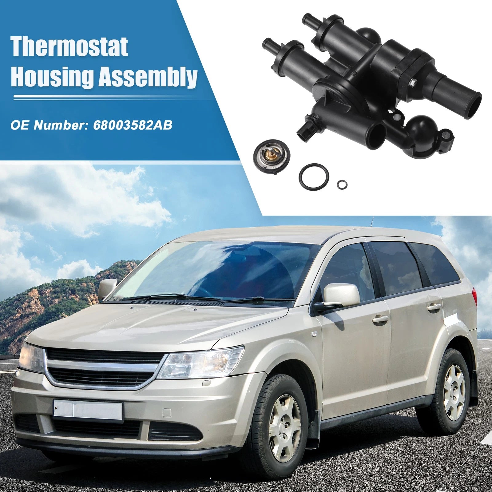 Set of 1 Engine Thermostat Housing for Dodge Journey (2009–2020) No. 68003582AB