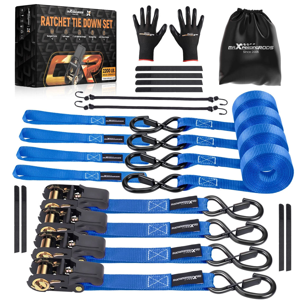 Set of 4 Ratchet Straps 15ft 2200 lb for ATV Trailer