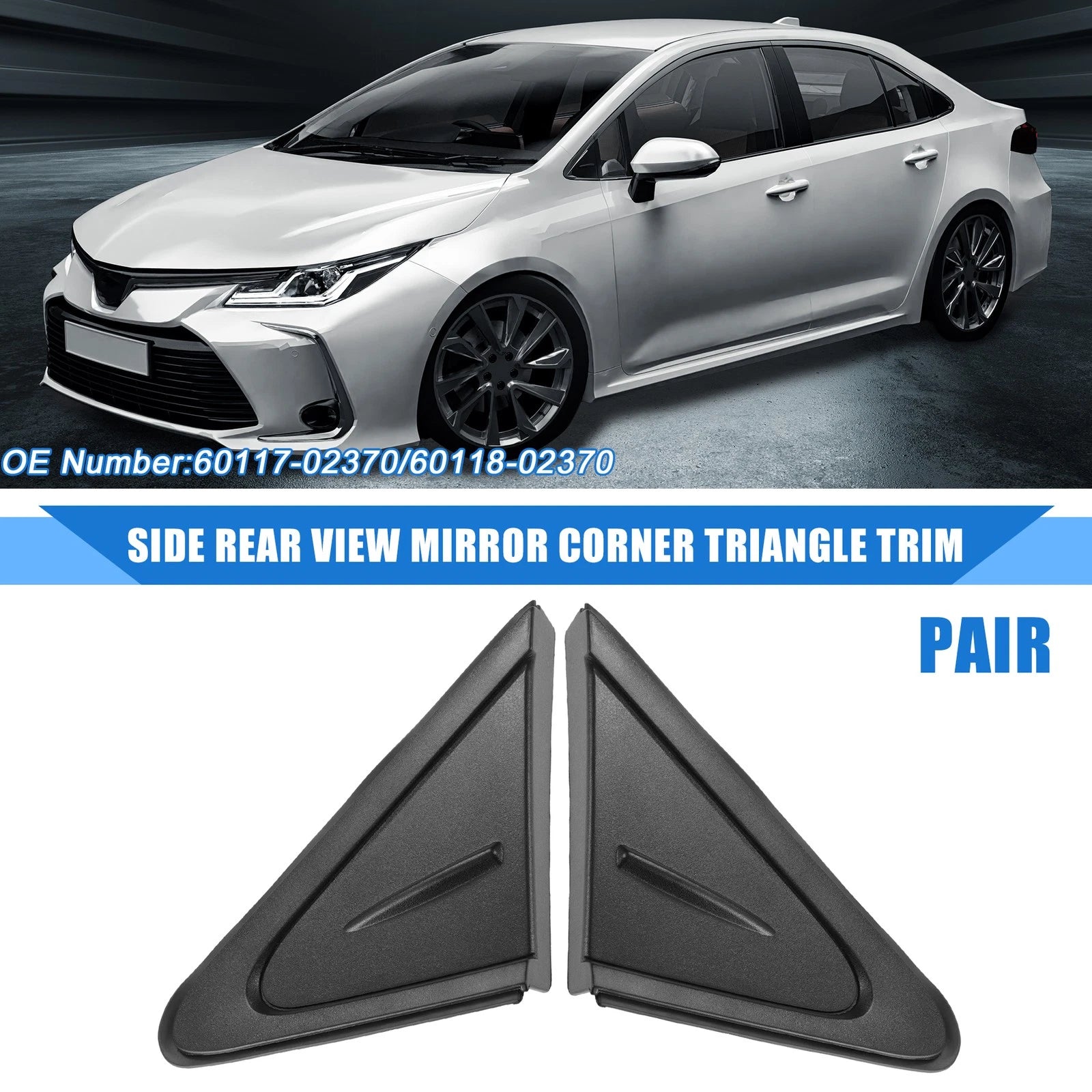 1 Pair Side Rear View Mirror Corner Triangle Trim for Toyota Corolla (2020–2021)