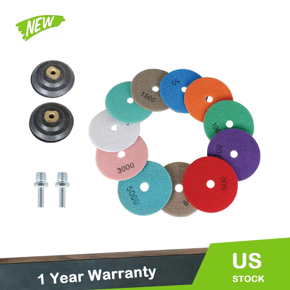 14 Pack 4 Inch Diamond Polishing Pads Kit with 2 Backer Pads for Universal Use