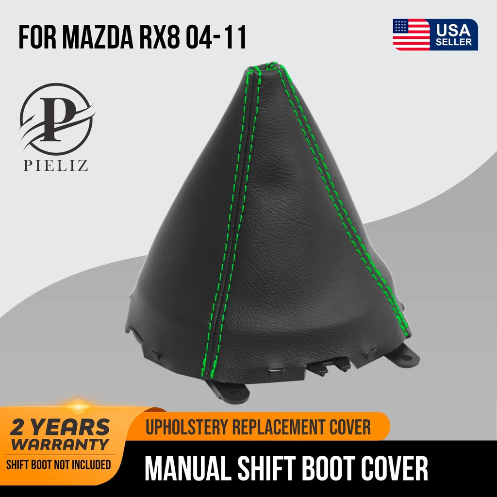 Manual Shift Boot Cover for Mazda RX8 (2004–2011) Green Stitch PVC Leather