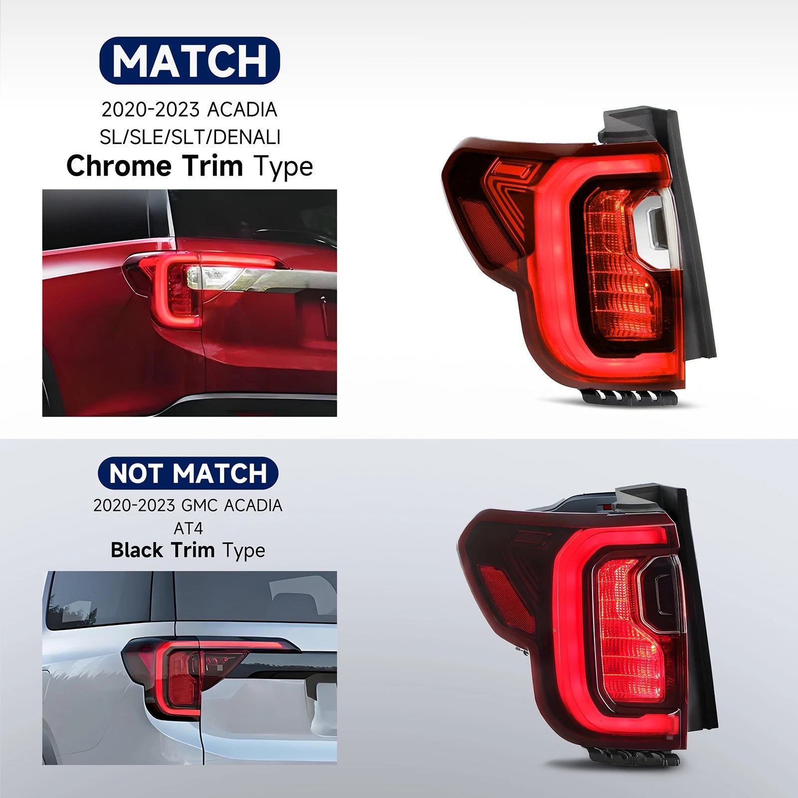 LED Tail Light Outer Left Driver Side for GMC Acadia Denali SL SLE SLT (2020–2023)