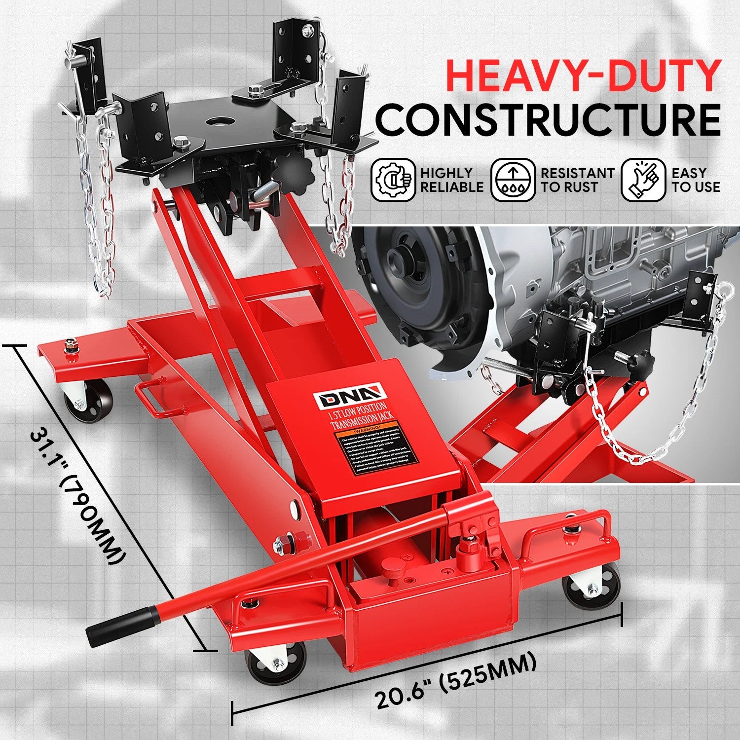 2 Ton Hydraulic Transmission Jack for Car Lift Hoist w/ Swivel Wheels